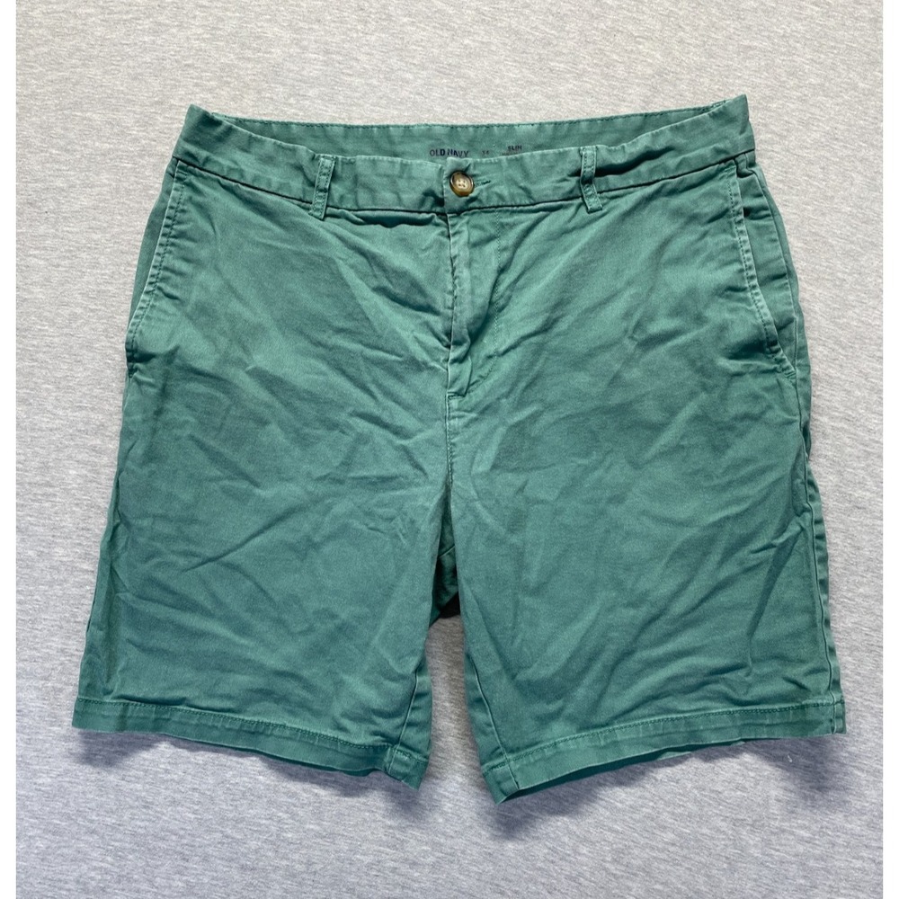 Old Navy Built-In Flex Chino Shorts Mens 34 Green Slim Fit Cotton Slash Pockets